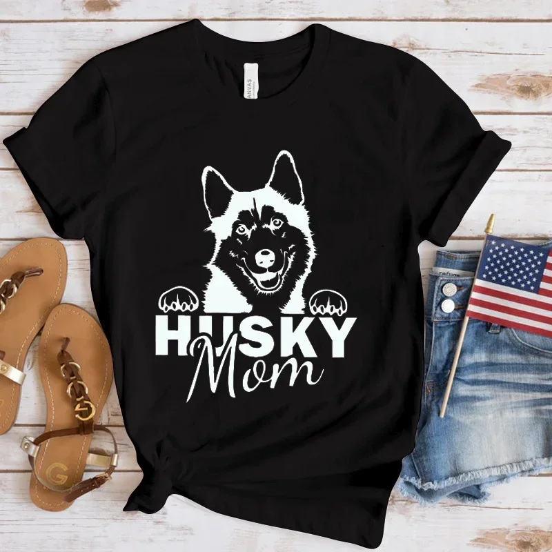 Husky Dog Siberian Husky Mom Dad Dog T Shirt Women Funny Husky Face Head Graphic Summer T-Shirts Fashion Tee Harajuku Streetwear