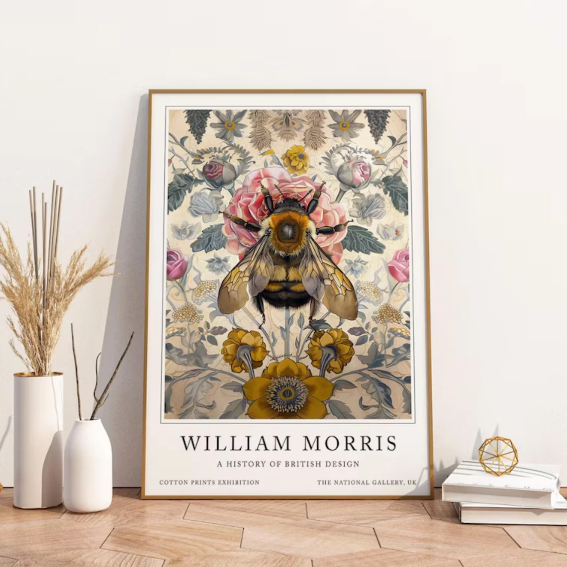 William Morris Bumblebee Floral Exhibition Wanddruck-Dekoration – Vintage-Kunst im britischen Design für Wohnzimmer-Akzente, Schlafzimmerwand-Dekoration