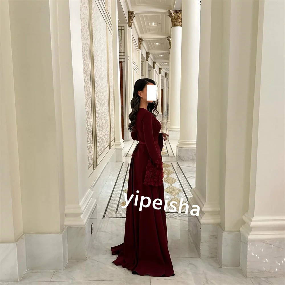 Customized  Evening Satin Draped Sash Applique  A-line O-Neck Bespoke Occasion Gown Long Dresses Saudi Arabia  