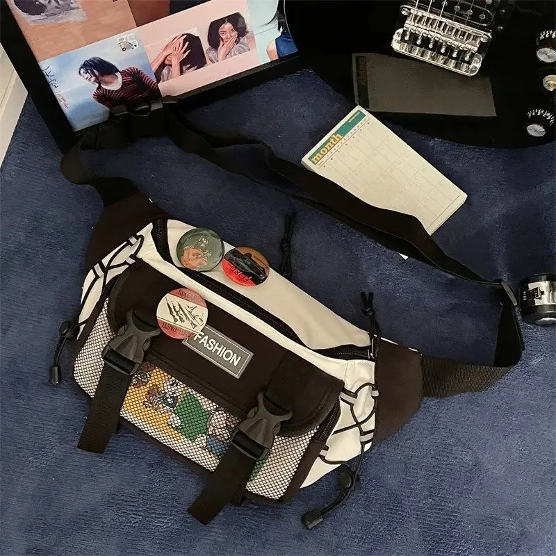 Japanese Style Chest Bag New Trendy Brand Casual Crossbody Bag Ins Nylon Small Shoulder Bag Large Capacity Waist Bag Student Mob