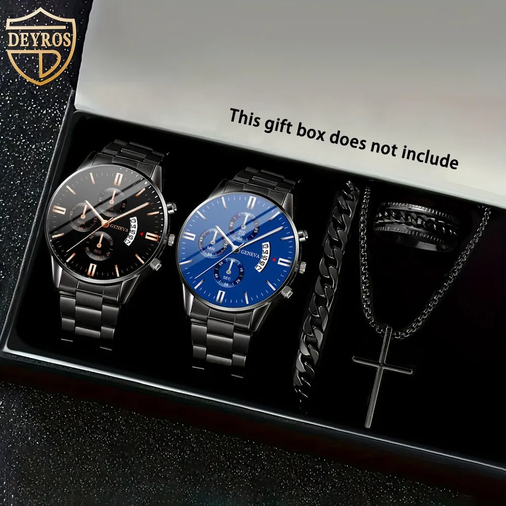 

5 шт./компл. модные мужские часы с ремешком из сплава, мужские кварцевые часы, повседневные деловые мужские часы, браслет, ожерелье, набор колец