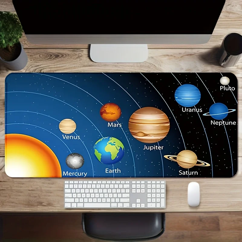 Tappetino per mouse extra large con sistema solare con fondo in gomma, design antiscivolo, stampa Vivid Galaxy e Planet, accessori per computer