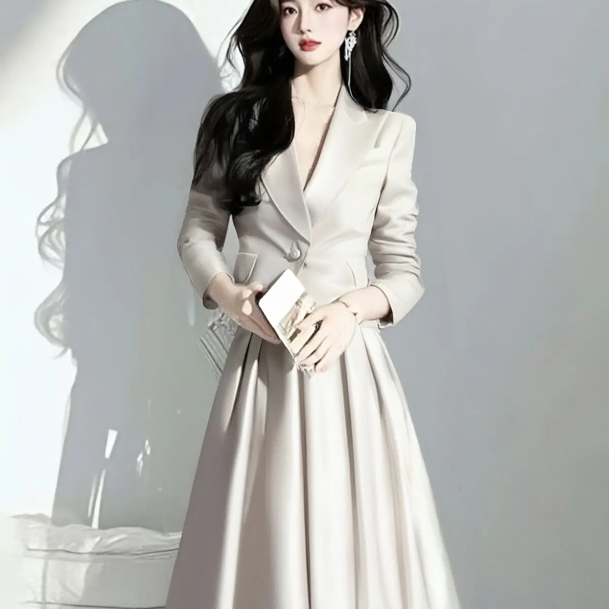 새로운 고품질 패션 정장 여성 봄 긴 소매 블레이저 자켓 + a 라인 미디 스커트 우아한 사무실 레이디 두 Pice 세트 복장