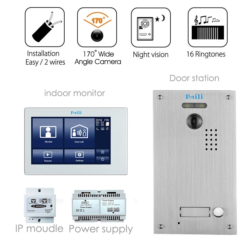 WiFi Video Intercomunicador Porta para Apartamento, 2 Fios, Video Intercomunicador