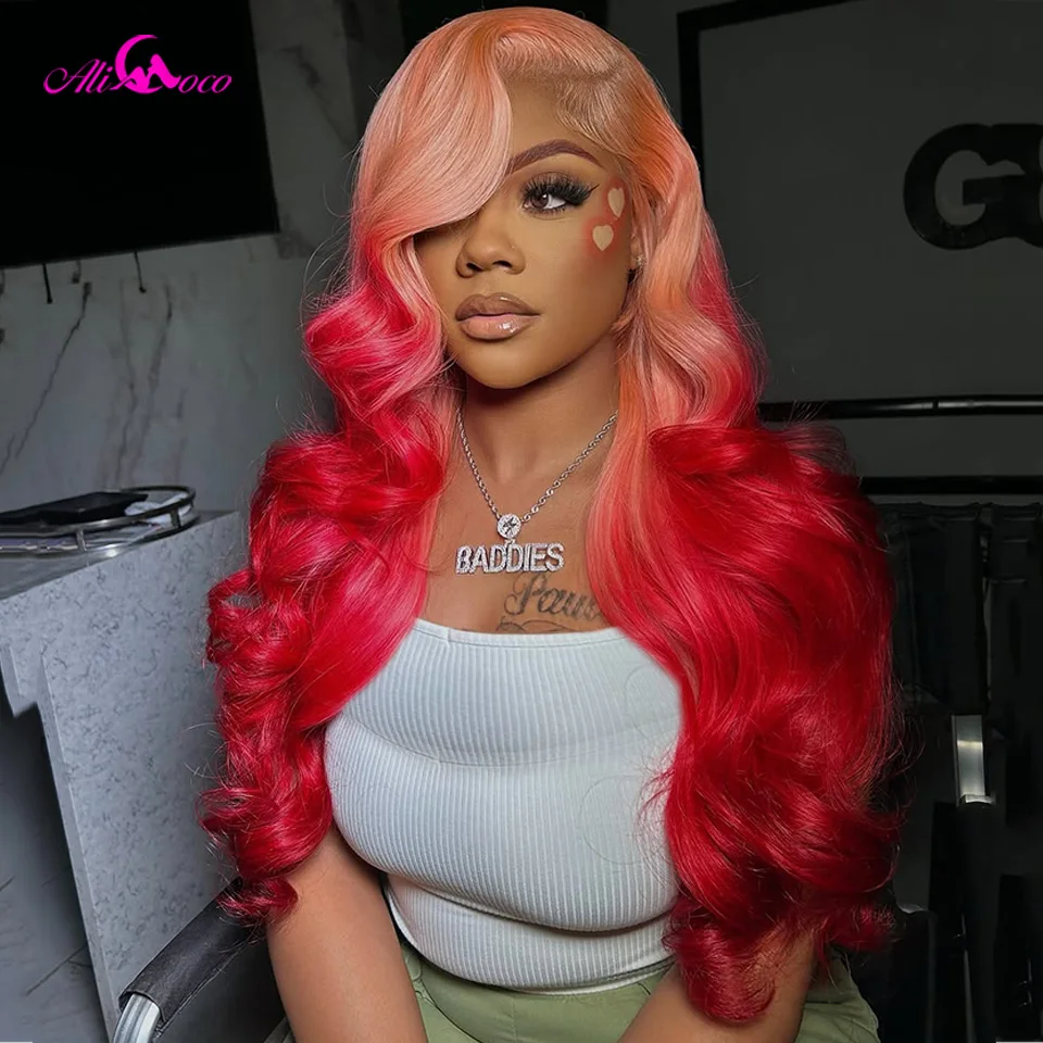 

Ombre Pink and Red Lace Front Wigs Human Hair 13X4 13X6 Transparent Lace Front Wig Body Wave for Women Human Hair Wig