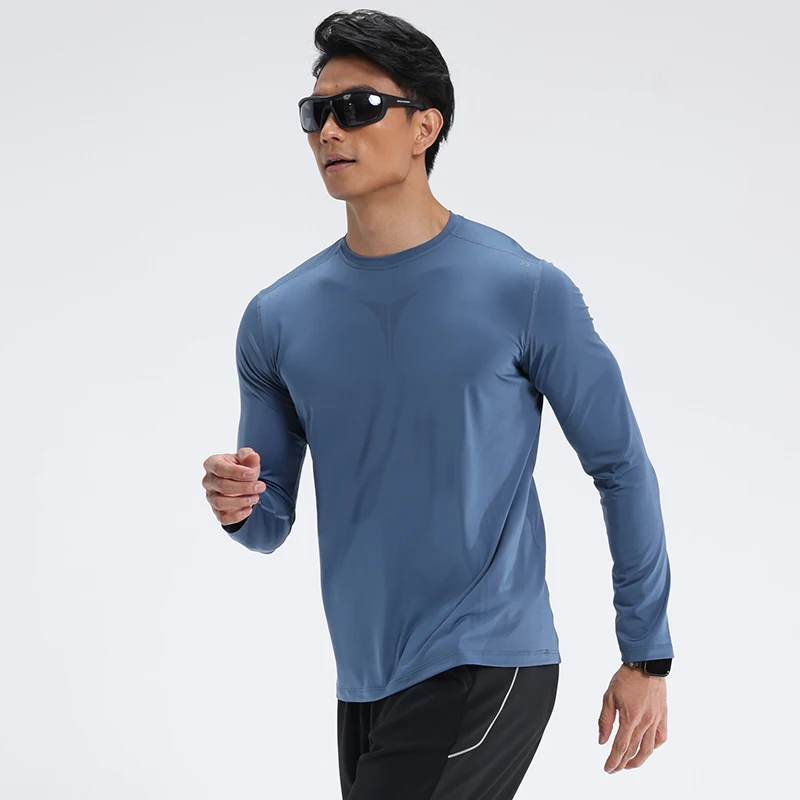 

Quick Dry Men Long Sleeve T-shirt Running Sport Shirt Gym Clothing Fitness Training Sportswear Blue Jogging Tshirt