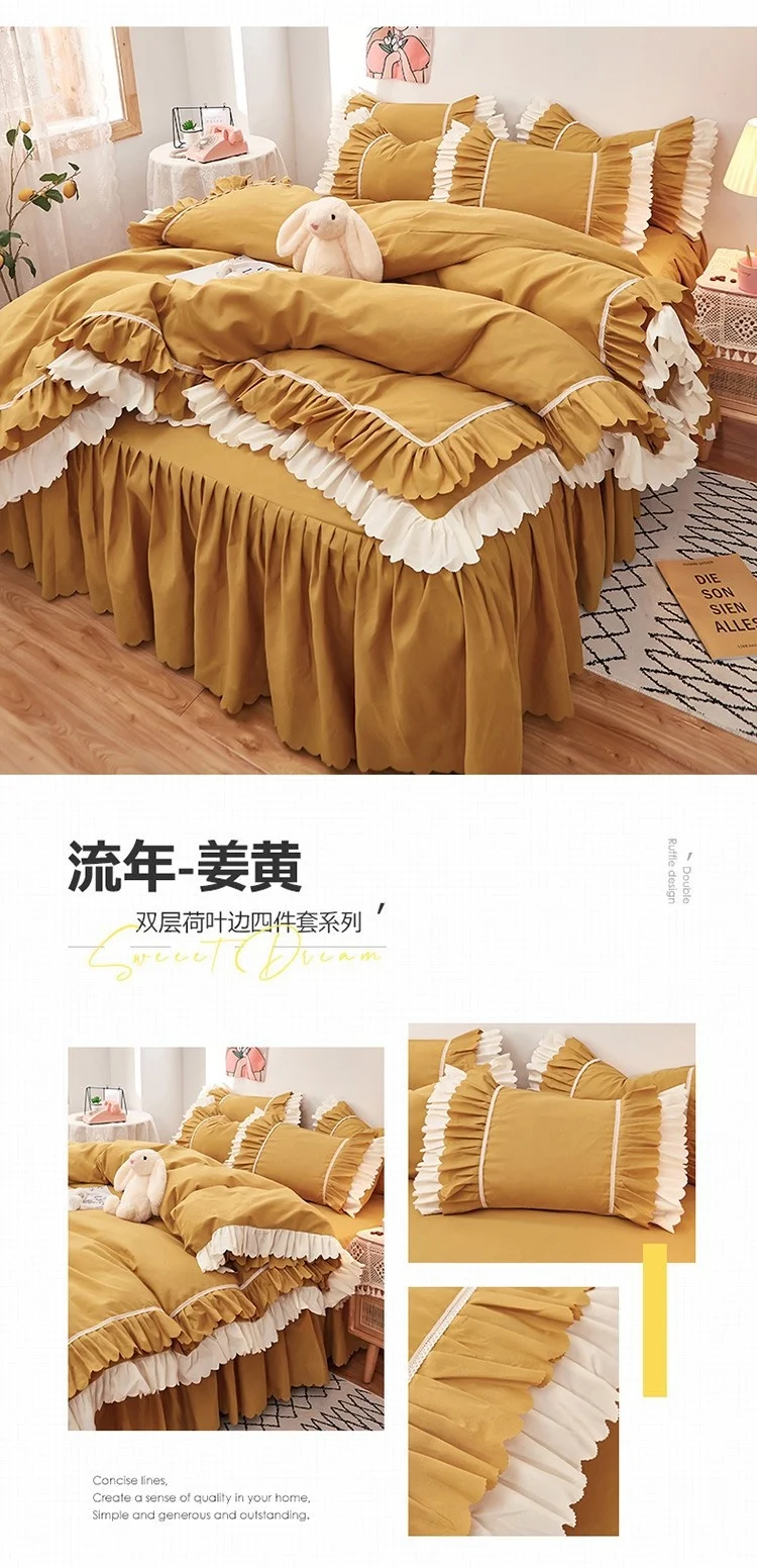 Rosa Spitze Rüschen Bettwäsche Set Luxus Bett Rock Blatt Tagesdecke Koreanische Bettbezug Mädchen Prinzessin Bettdecke Kissenbezüge – Detail 21