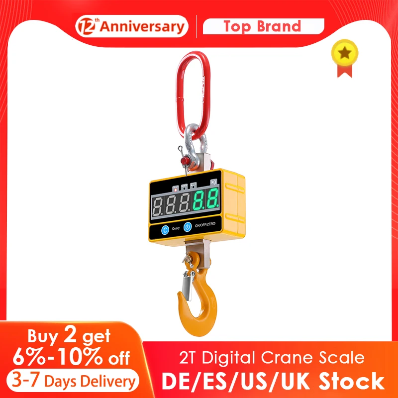 

EU Industrial Digital Crane Scale 2000kg/4000 lb High Precision Rechargeable with Remote Control 2T Electronic Hanging Scale