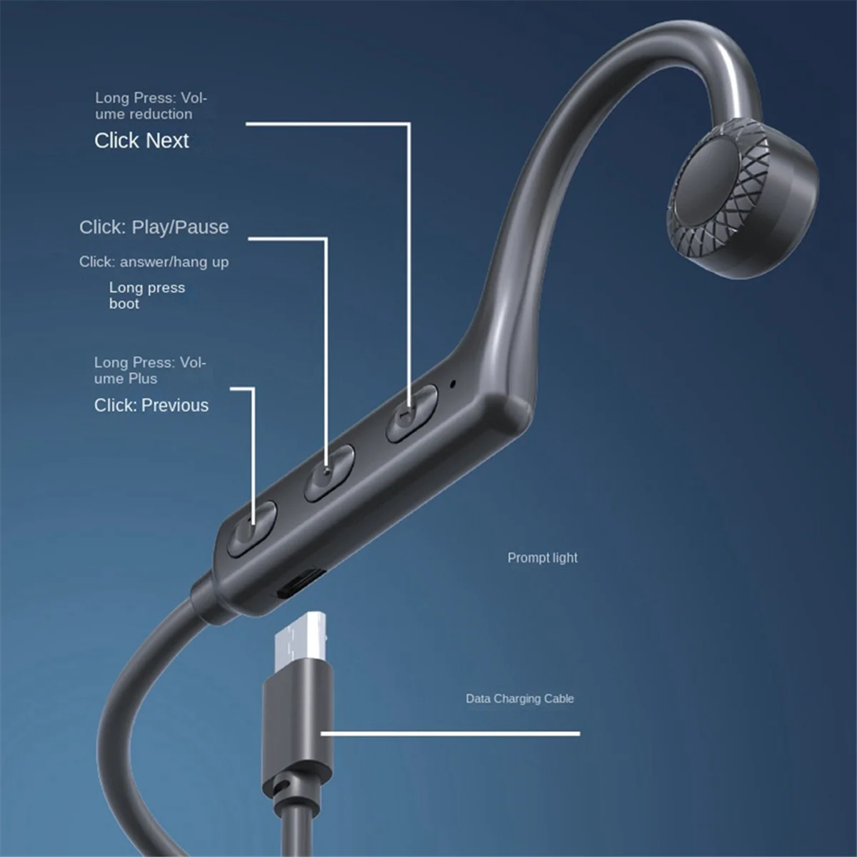 Wireless Headphones Neck-Mounted Bone Conduction Bluetooth Headset Headphones Works on Smartphones Music Headset