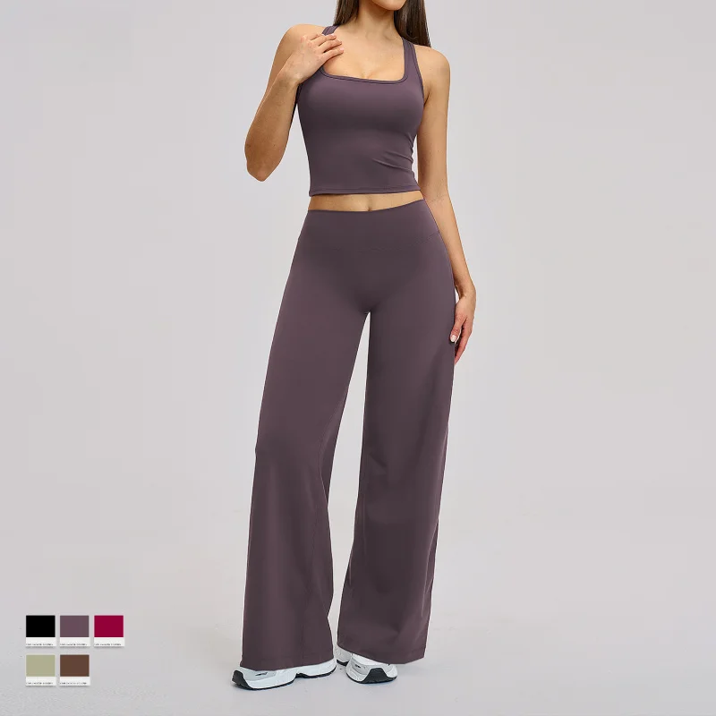 Women Pants Sets Sports Suit Tight-fitting Backless Fitness Suit Outdoor Solid Color Leisure Running Yoga Gym Clothes Woman