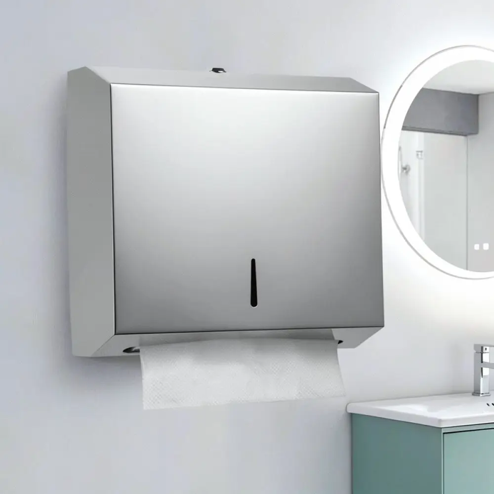 Stainless Steel Hand Towel Dispenser Wall Mounted Tissue Box Commercial Bathroom Toilet Paper Holder Organizer