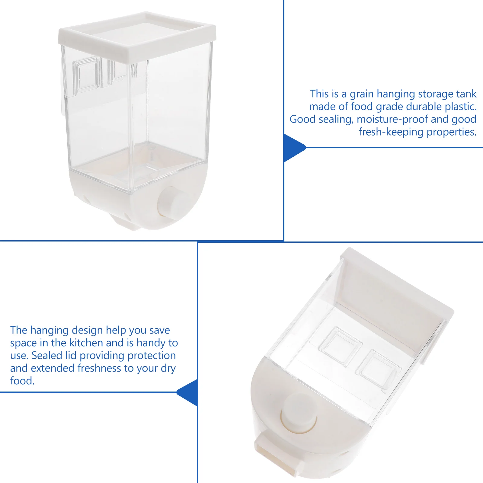 

Grain Storage Tank 1000 ML Dry Food Cereal Sealed Containers Hanging Can Airtight Leak Proof Kitchen Space Saving Transparent