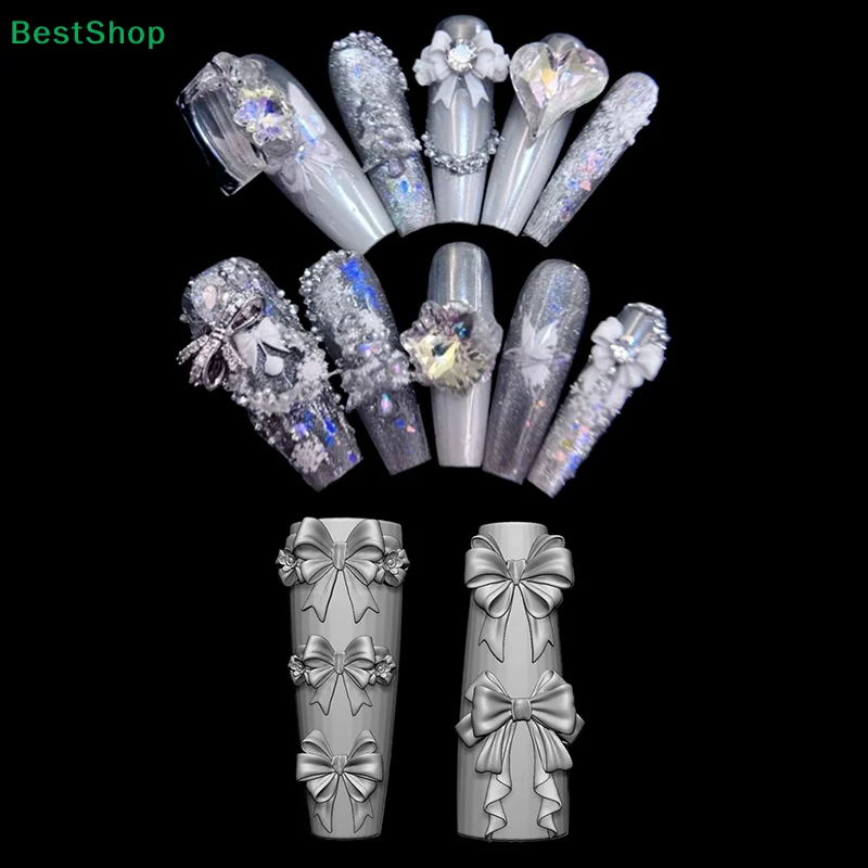 ♥ Cinta Bowknot 3D molde de silicona para uñas plantilla de tallado de manicura placas de estampado suave DIY molde artístico para manicura