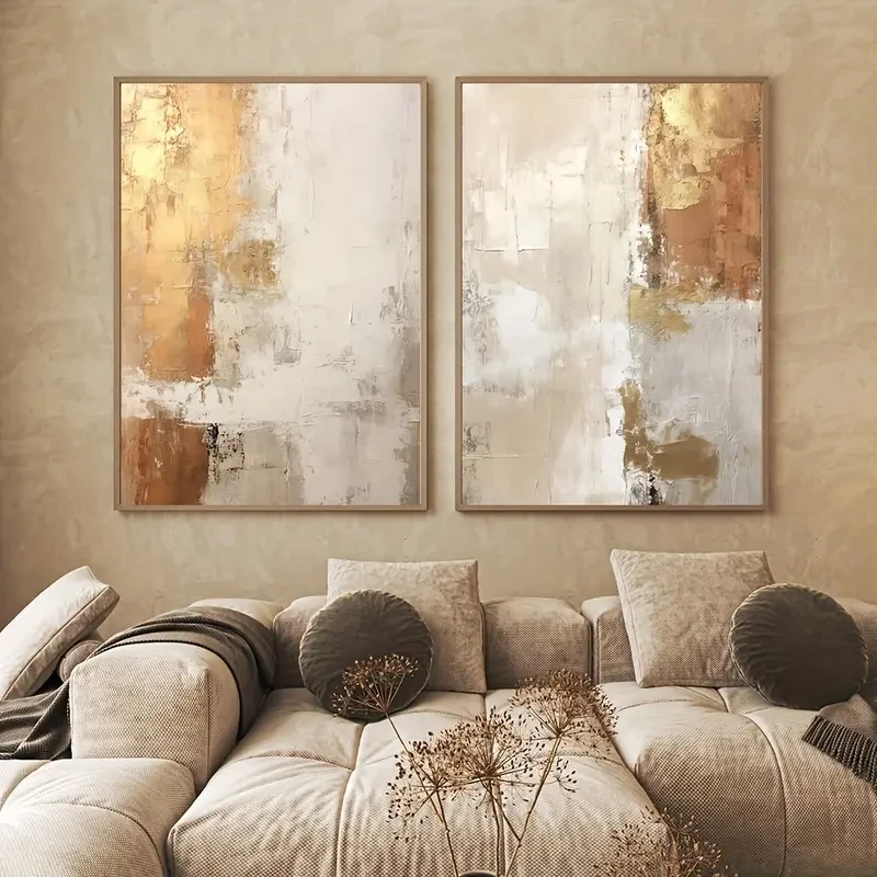 2pcs frameless Canvas Painting 2pcs/Set Abstract Golden Sand-colored Canvas Posters for Nordic Living Rooms, Bedrooms, and Moder