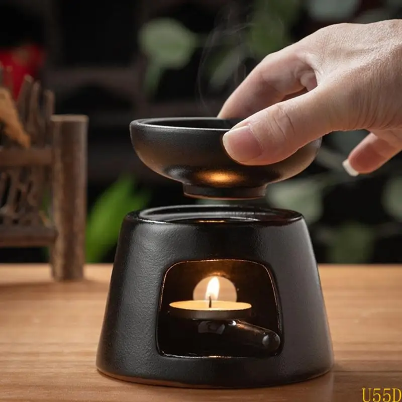 شعلات تذويب شمع السيراميك للزيوت العطرية مع ملعقة شمع بقاعدة ثابتة للاستخدام الآمن في غرف النوم ومنطقة المعيشة #4