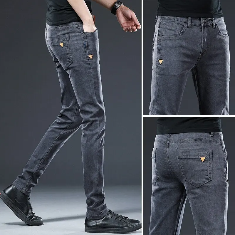 Size 27-36 Men Jeans Spring Summer Autumn Classic Fashion Casual Slim Fit Skinny Straight Stretch Long Denim Pants Blue Grey