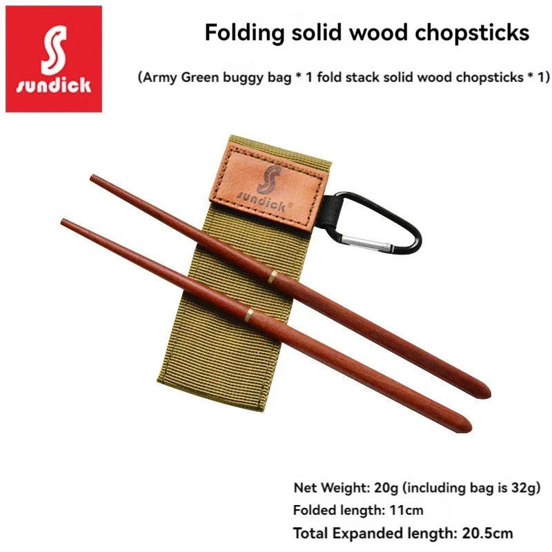 Outdoor Solid Wood Chopsticks with Storage Portable Bag, Camping Tableware Travel Portable Folding Chopsticks