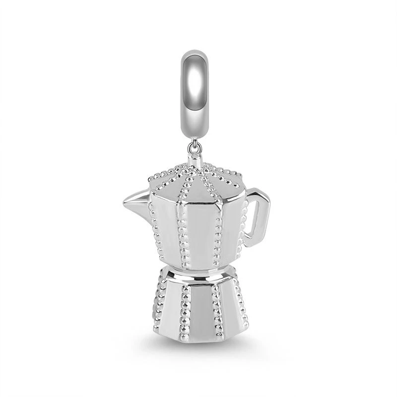 Hot Sale Red Coffee Pot Pendant Dangle Charm Bead Fit Original 925 Sterling Silver Pan Bracelet Bangle DIY Fine Jewelry Gift