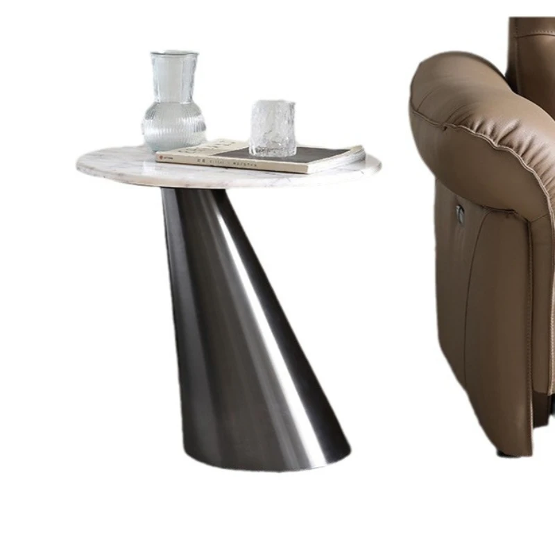 

Light luxury Italian side table rock slab coffee table, glass natural stone round coffee table