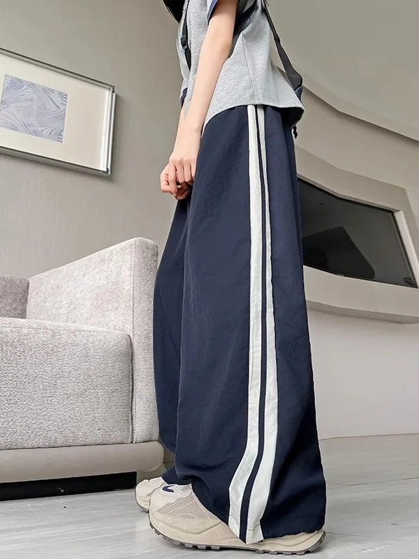 Pantaloni sportivi Qui Dry in seta di ghiaccio taglie forti Pantaloni estivi da donna sottili larghi casual a gamba larga Cintura elastica a vita alta