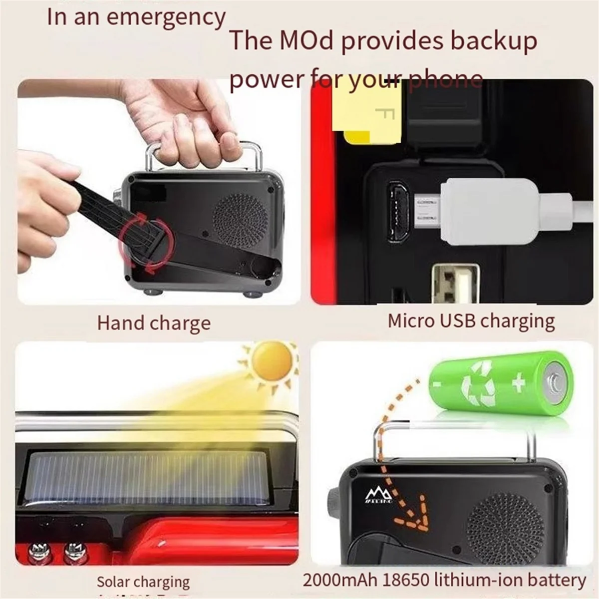 Bluetooth Speakers Portable Emergency Radio FM AM Alert Radio Solar Charging Music Players Torch Reading Lamp Red