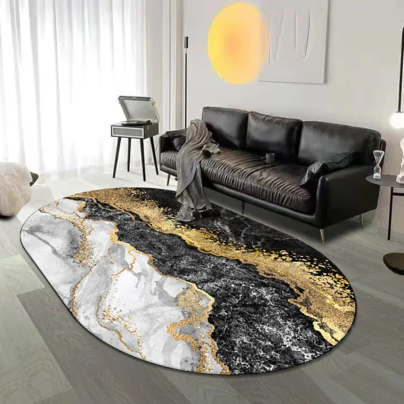 Modern Light Luxury Gold Oval Rugs for Bedroom Home Decor Sofa Floor Mat Large Area Carpet in Living Room Cloakroom Lounge Rug