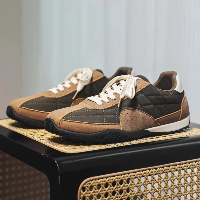 Spring Summer Men Sneakers Retro Suede Texture Stitching Casual Shoes Lace Up Flat Board Shoes Minimalist Lightweight Footwear