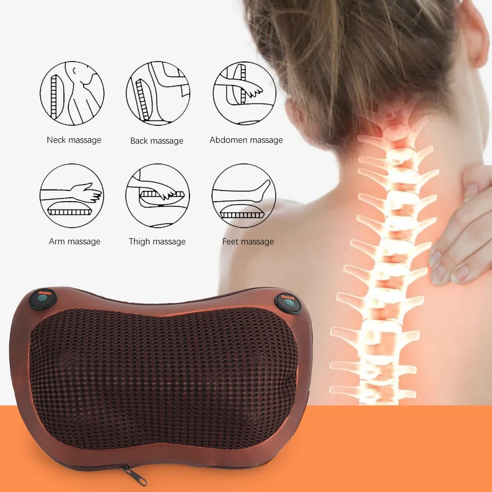 Head Massager Car Home Cervical Shiatsu Massage Neck Back Waist Body Electric Heating Kneading Infrared Therapy Massage Pillow