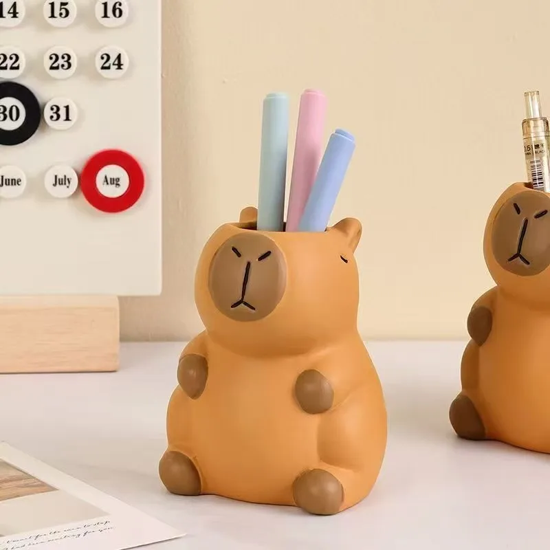 Lindo Portalápices de Capibara, Caja de Almacenamiento de Escritorio con Diseño de Animal de Dibujos Animados, Organizador de Brochas de Maquillaje, Decoración de Escritorio para Hogar y Oficina, Regalo de Papelería