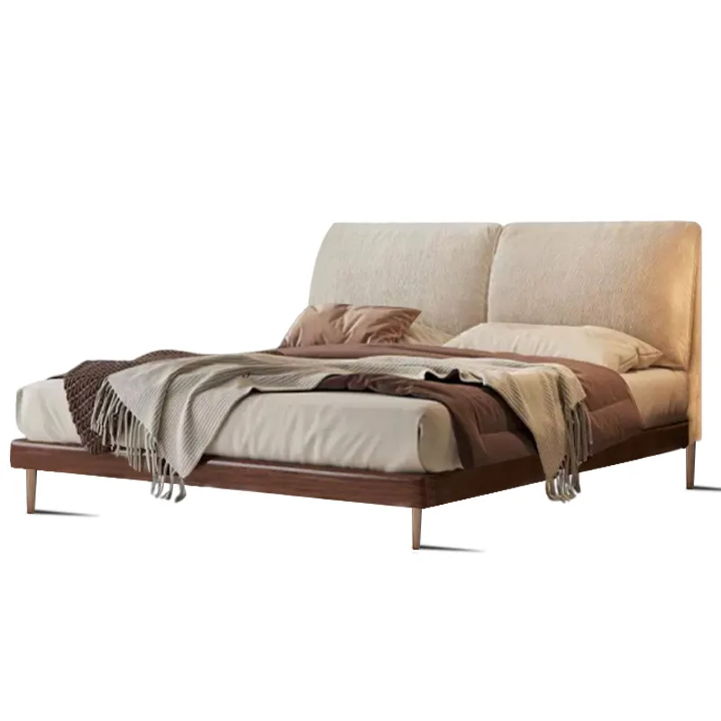 

Retro chenille fabric ash wood solid wood master bedroom wedding bed, light luxury soft bag double bed