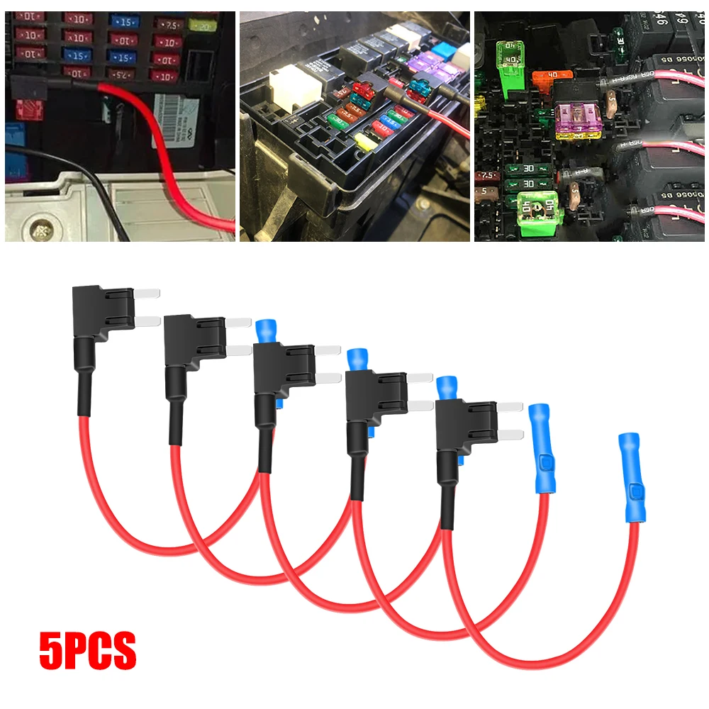 5 Pcs Add-a-Circuit Adapter APM Tap Mini Blade Micro 12V Car Fuse Box Holder ATM Adapter Auto Motri Insurance