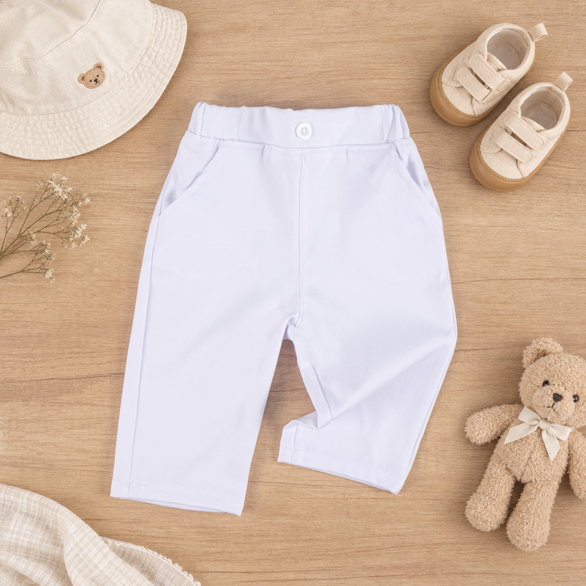 Weiße lange Hosen für Babys, Jungen, 3-24 Monate, formelle Hosen mit elastischem Bund, Anzughosen für Kleinkinder, geeignet für Hochzeiten, Partys, Geburtstage und andere festliche Anlässe. – Detail 4