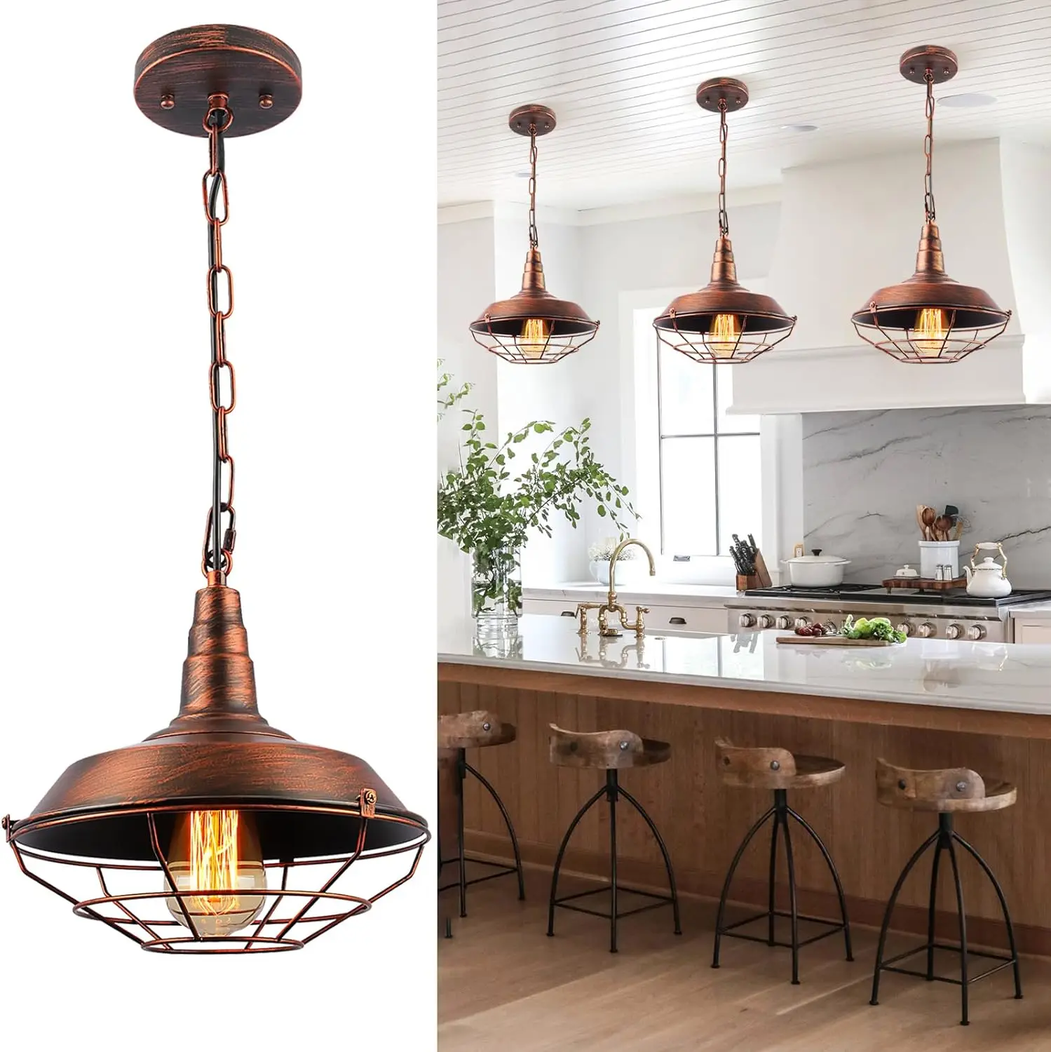 Kitchen Island Packs, Vintage Industrial Style Lighting Bronze Rustic Pendant Lights Fixture for Farmhouse chandelier