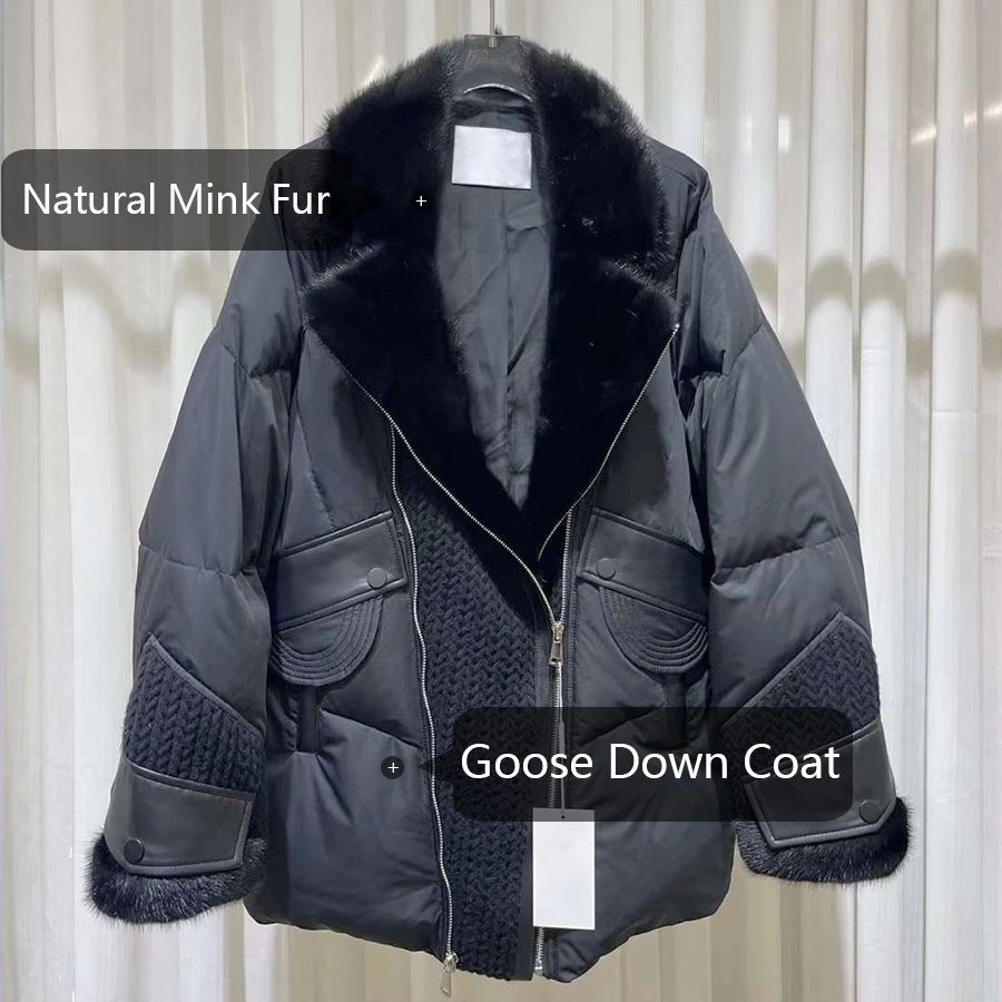 Real Fur Puffer Jacket Cropped Goose Down Coats With Fur Natural Mink Fur Goose Down Jacket Women Winter Warm Outerwear