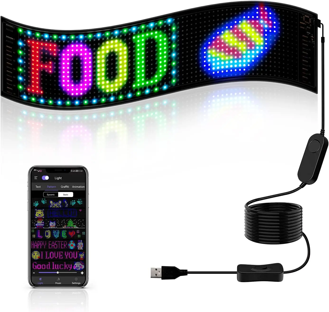 

GOTUS Rolling Advertisement LED Signage Flexible USB 5V Bluetooth App Controlled Custom Text Pattern Programmable Led Car Sign