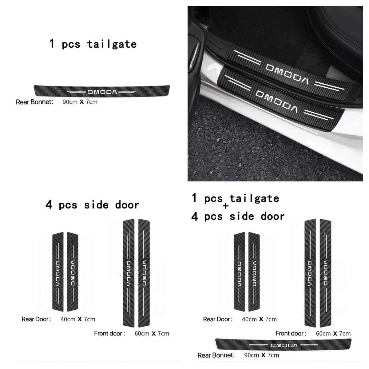 4Pcs Carbon Fiber Door Sill Protector Sticker For Chery Tiggo7 Tiggo8 Pro Omoda C5 Jaecoo J7 Anti‑Scratch Door Step Exterior Acc