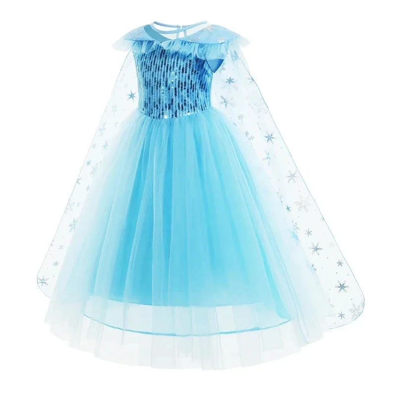 Girls Elsa Dress Kids Clothes Sequined Princess Costume with Cloak Children Snow Queen Halloween Birthday Cosplay Elsa Disfraz