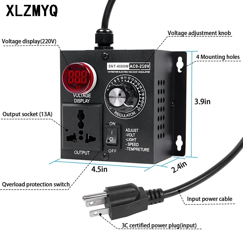 4000W Motor Speed Temperature Light Voltage Adjustable Dimmer AC 220V 4000W Compact Variable Voltage Motor Controller Regulator
