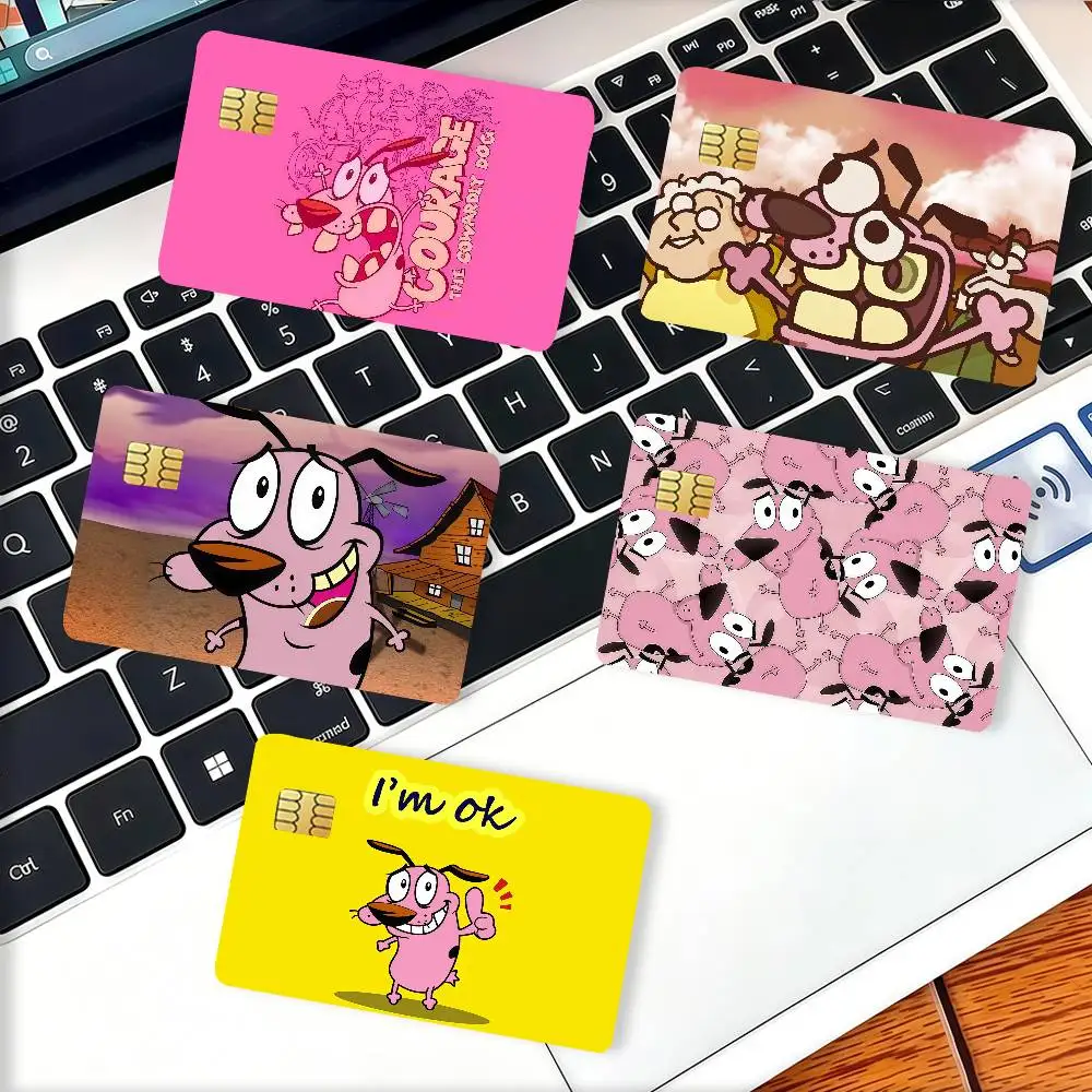 Autocollants décoratifs pour cartes de crédit, motif dessin animé C-COURAGE The C-Cowardly Dog, adaptés aux cartes bancaires, métro, transport, anti-rayures