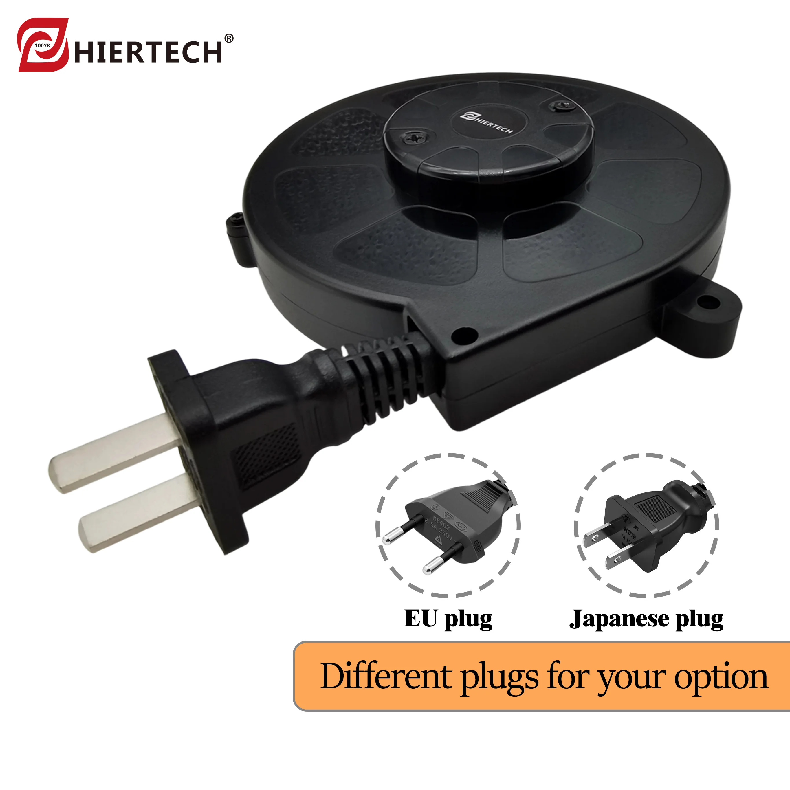 HIERTECH Flat Cord 2-Core Auto-Retractable Cable Reel New Upgrade Customizable Plug Self-Lock Used for Household&Factory devices