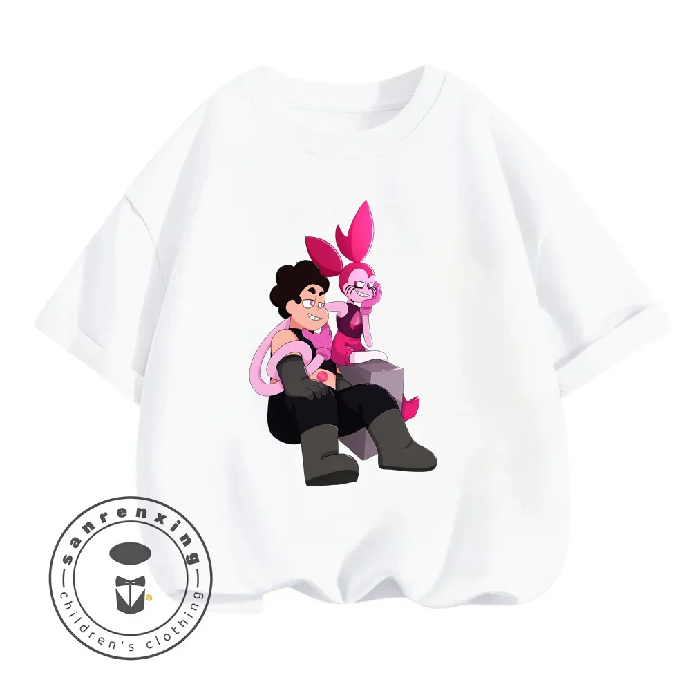 Summer Kids Cotton T-shirt Steven Universe Boys Girls Short-sleeved O-neck Stylish Casual Printed Top Shorts Set for Ages 3-14