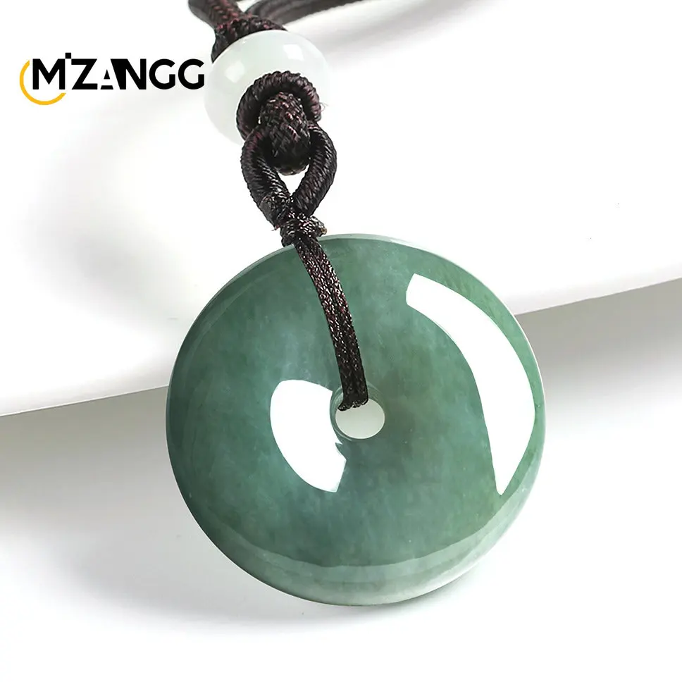 Natural A Good Jadeite Oil Green Peace Buckle Pendant Ice Kind Jade Necklace Men and Women's Style Advanced Jewelry Lucky Amulet