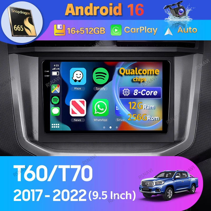 Android 16 Car Radio For Maxus T60 2017 - 2022 T70 2019 - 2021 Carplay Auto Navigation 2K Screen Video Player Stereo Multimedia