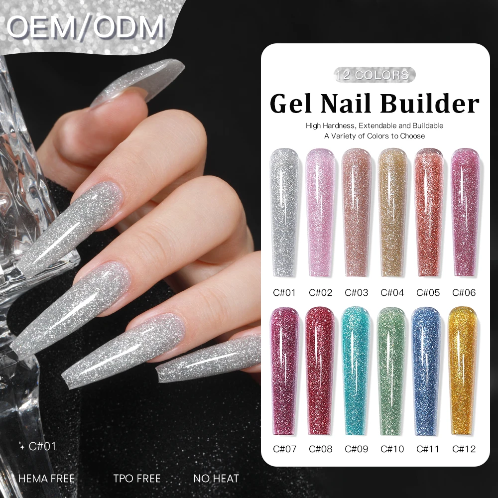 30g Sliver Reflective Builder Nail Gel Polish Sparkling Shining Glitter Red Nail Extension Supplies Semi Permanent Gel Varnish
