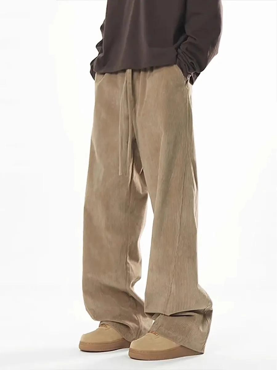 

Khaki Corduroy Pants Men's Autumn Winter American Retro Straight Casual Loose Long Trousers Comfortable Loose Fit Youth Style