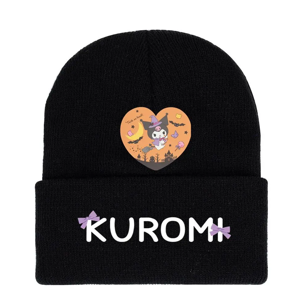 Sanrio Kuromi Topi Rajut Lucu Kartun Kepribadian Kreatif Topi Musim Gugur Musim Dingin Benang Barang Anime Hadiah Natal Halloween Grosir.