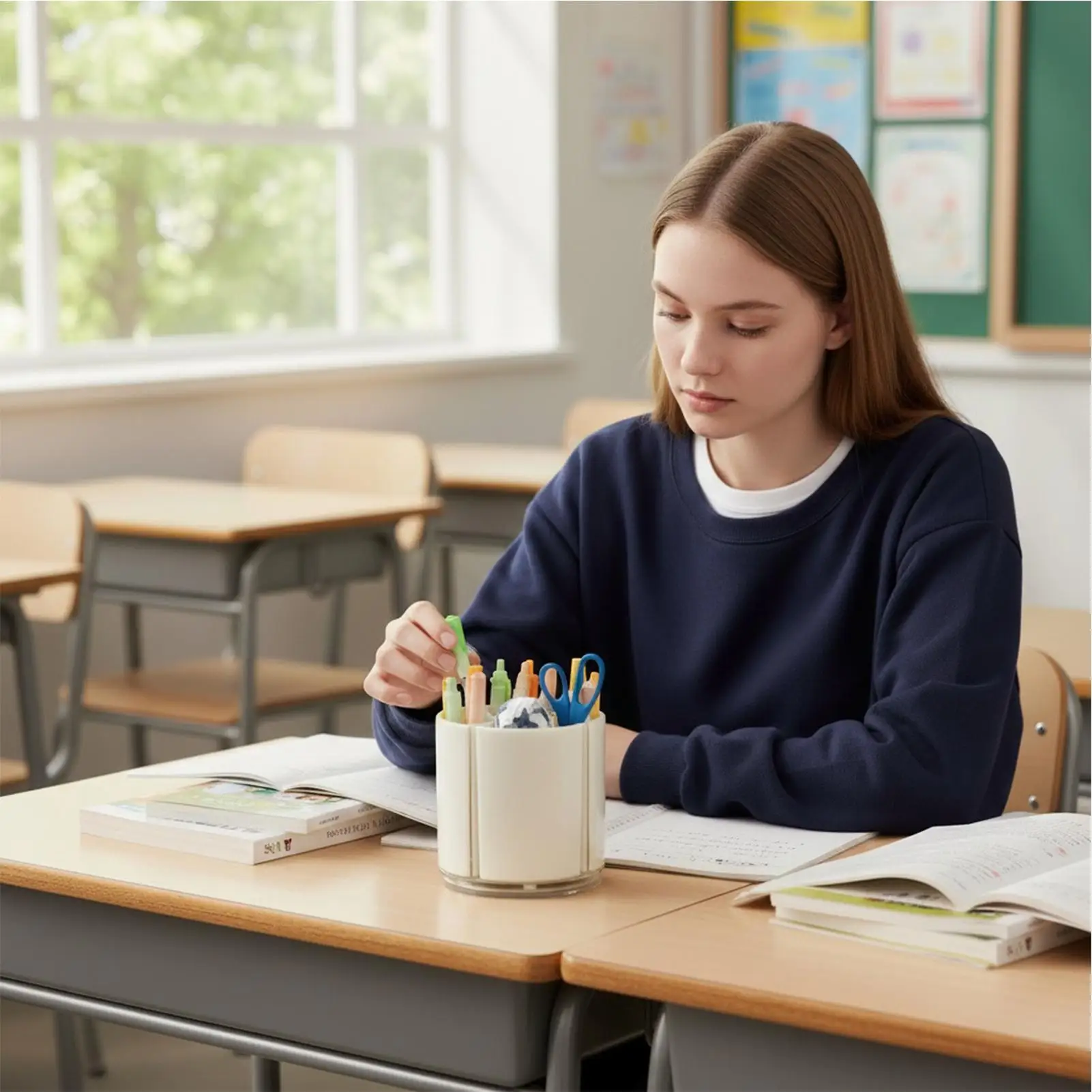 

Органайзер для ручек для стола, вращающийся на 360 градусов, эстетический вращающийся настольный органайзер, держатель для карандашей для кистей для макияжа, канцелярские принадлежности