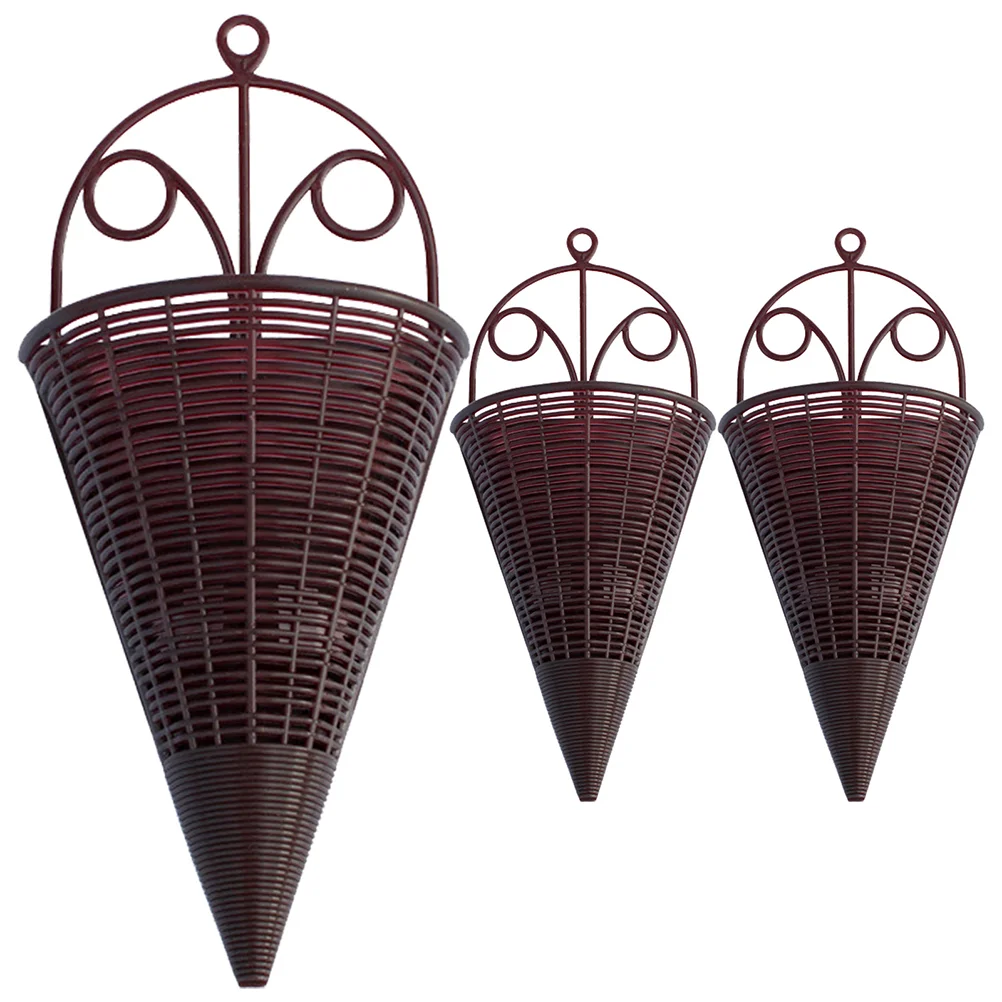 

3 Pcs Cone Shaped Hanging Baskets Orchid Planter Imitation Rattan Wall Flower Woven