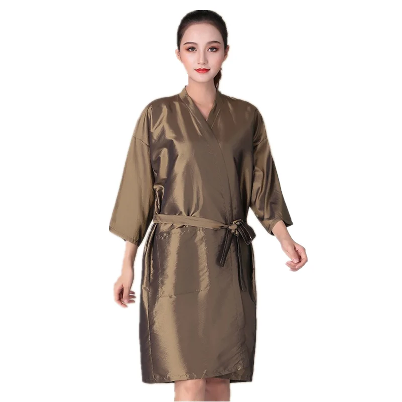 Kimono Style Salon Client Robe, Waterproof Anti‑Dye Smock for Hair Cutting & Coloring, Barbershop Beauty Spa Guest Garment