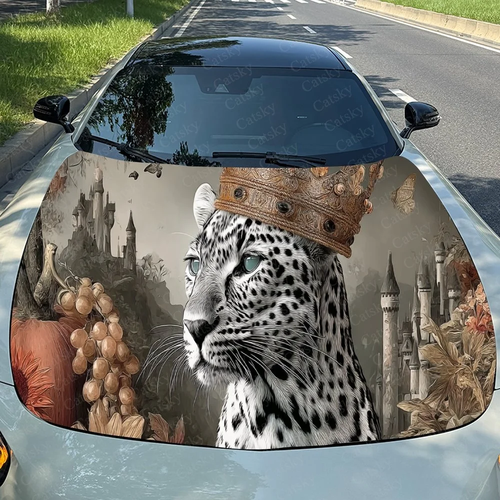

Elegant Leopard Car Hood Sticker PVC Self Waterproof Stick, Striking Auto Exterior Accessories Decor Protect Gift for Car Lover